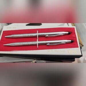 NIB The Cross 12k White Gold Filled Ball Point Pen & Pencil Set